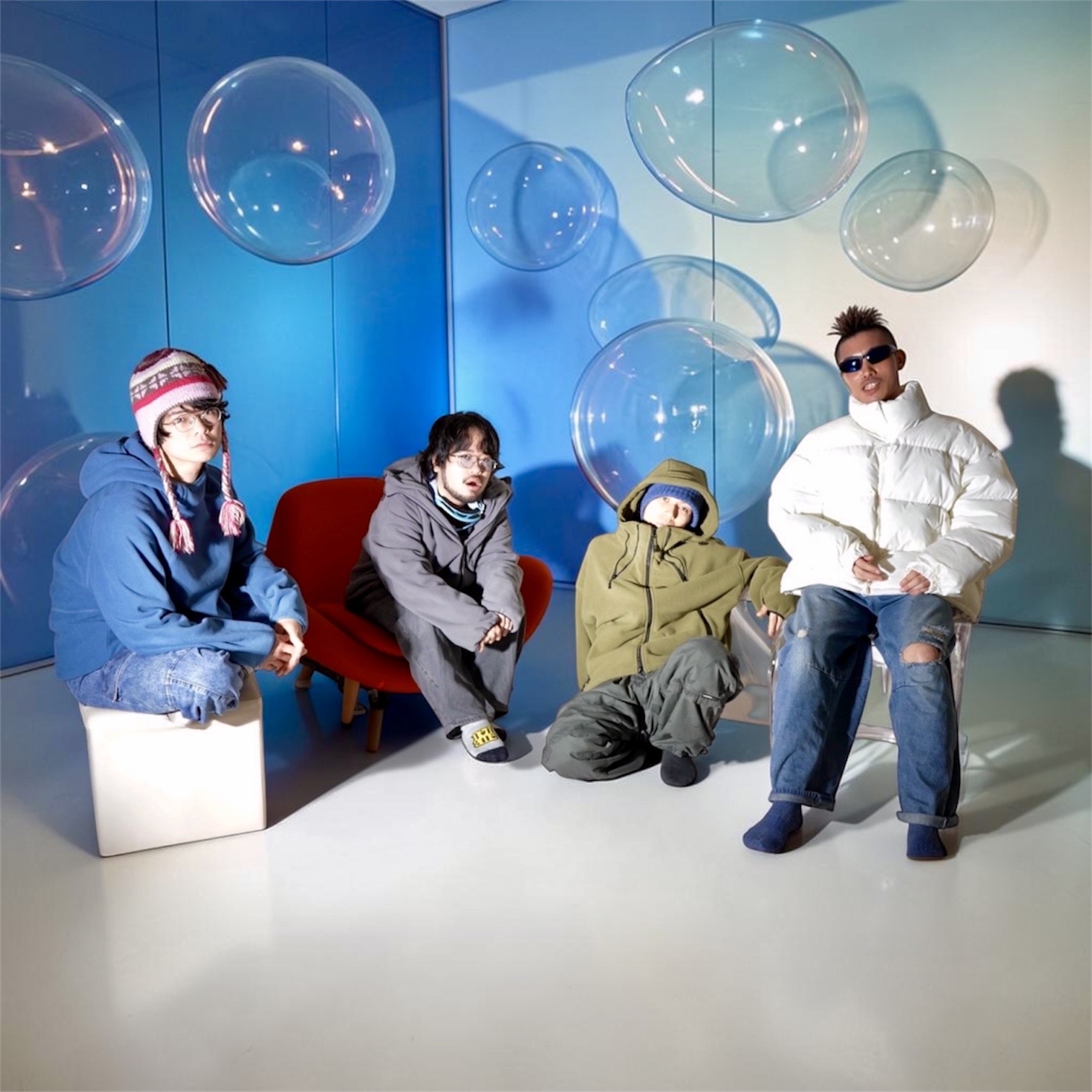 Official artist photo of the four-MC rap crew 夢(BOY)